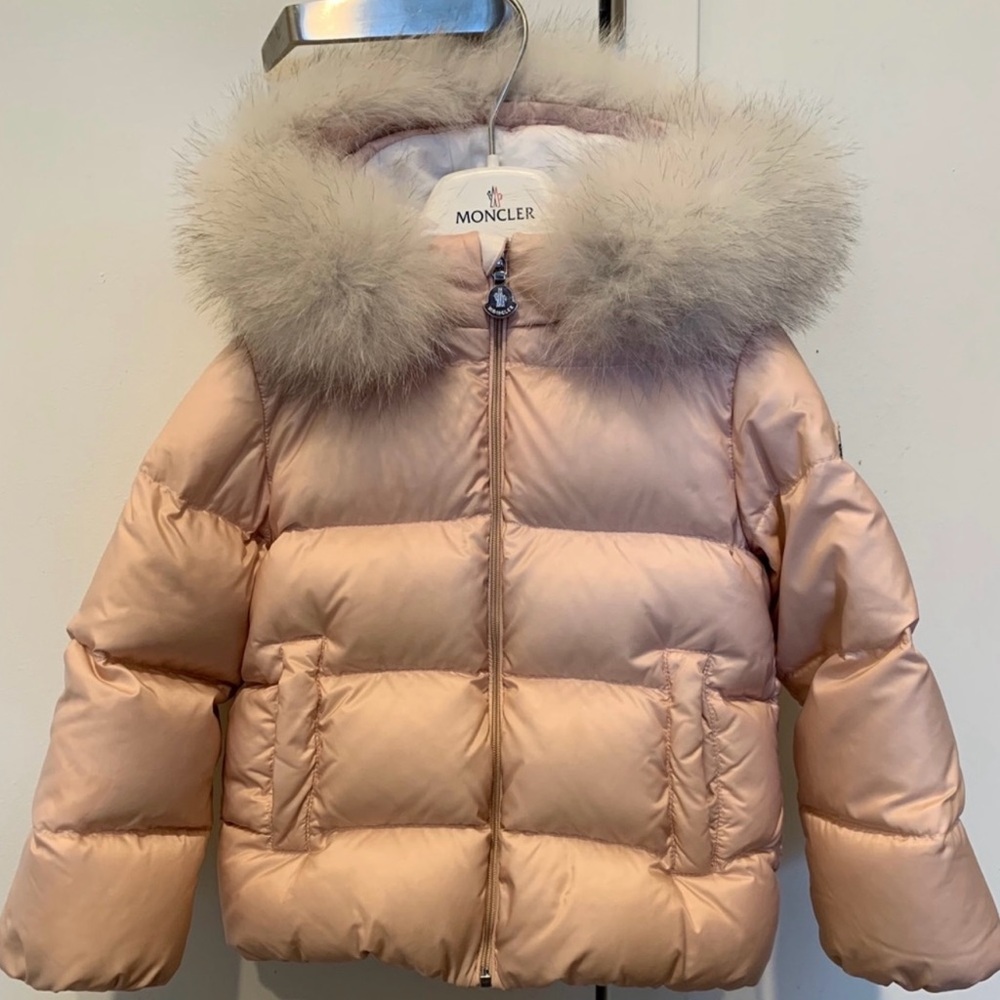 Moncler Kids Puff Jacket in Light Pink with Fur Trim